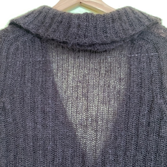 Trina Turk | Merlot Mohair Shawl Collar Bell Sleeve Ribbed Knit Cardigan L - Picture 13 of 17